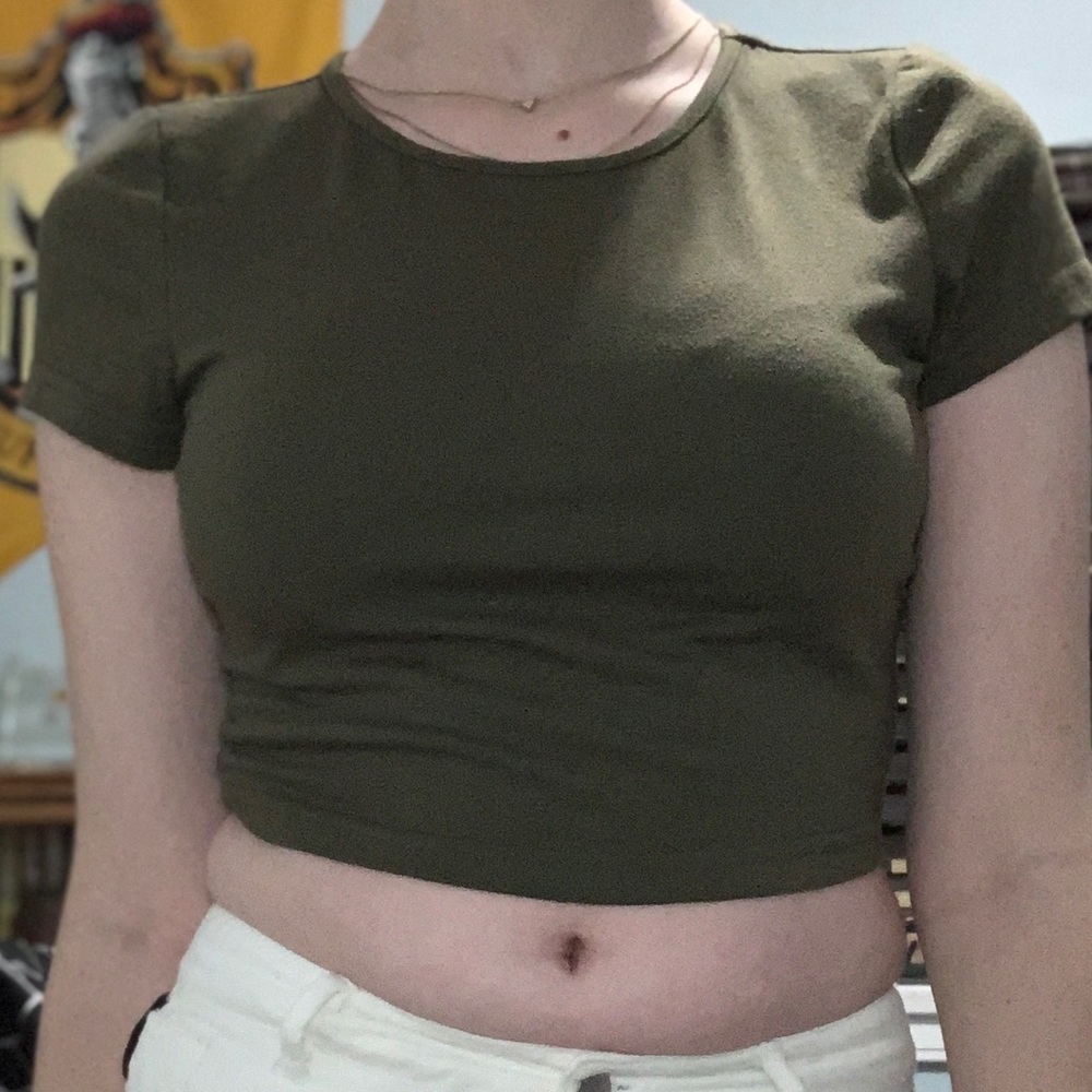 Army green crop top
